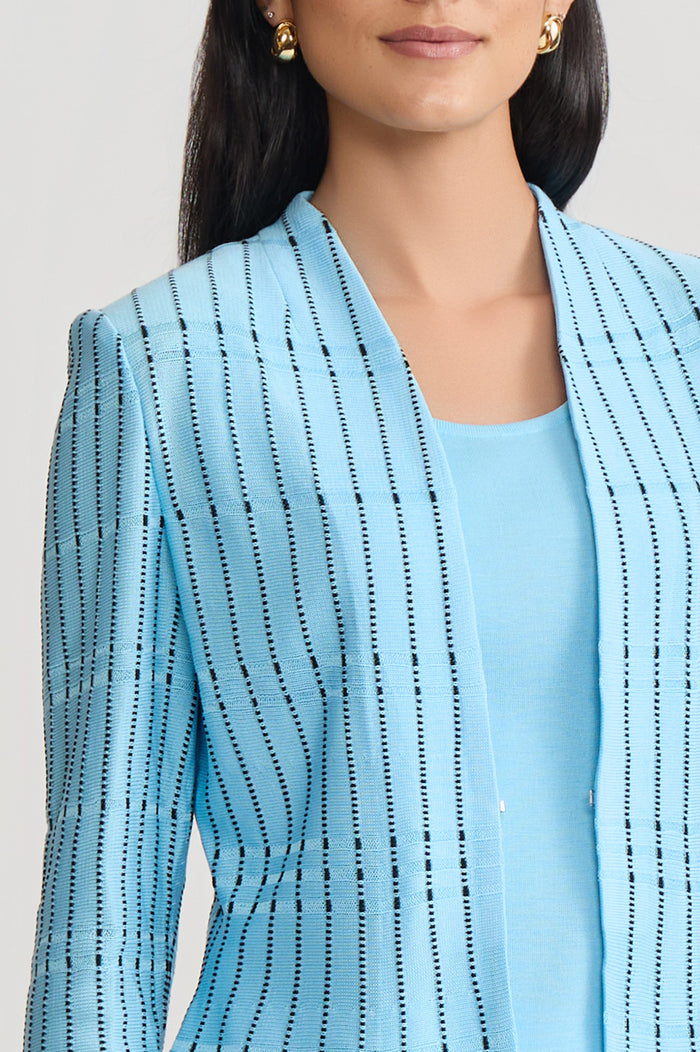 Petite Tailored Dotted Stripe Peplum Knit Jacket, Serene/Black | Ming Wang