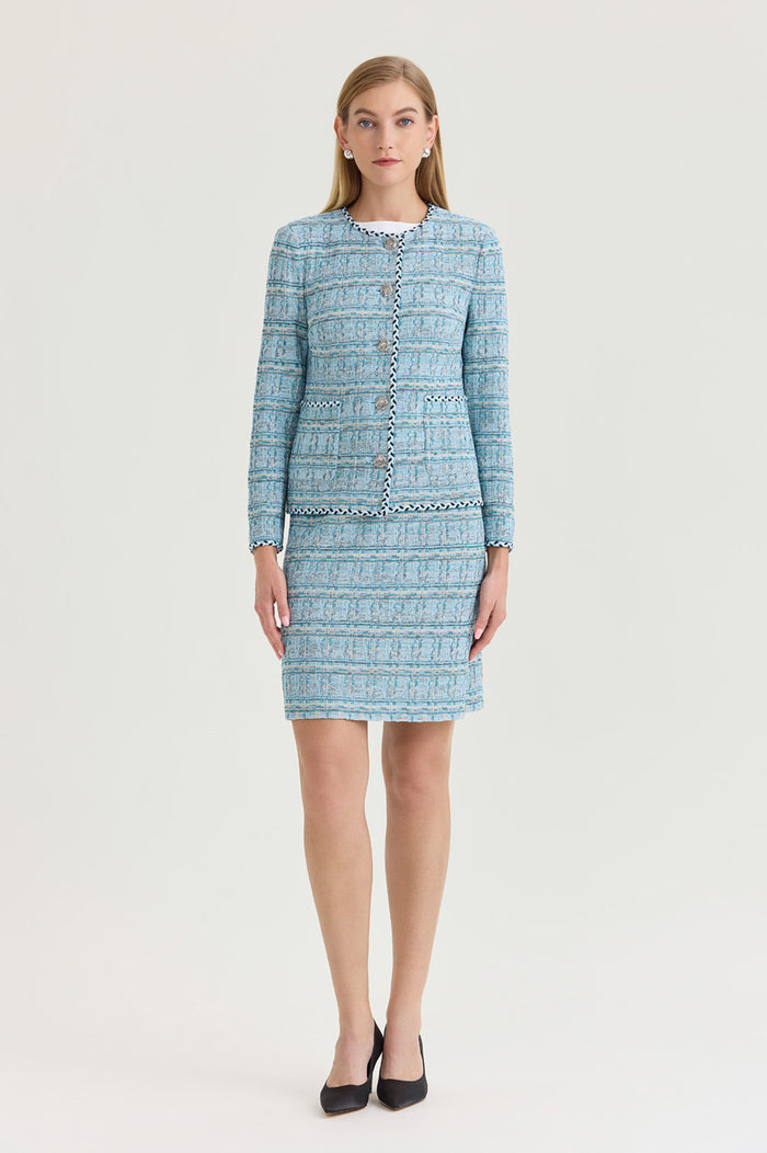 Petite Tweed Knit Straight Skirt, Serene/Nebula/Limestone/Black/White | Ming Wang