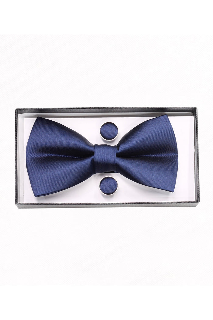 PLAIN NAVY BOW TIE SET
