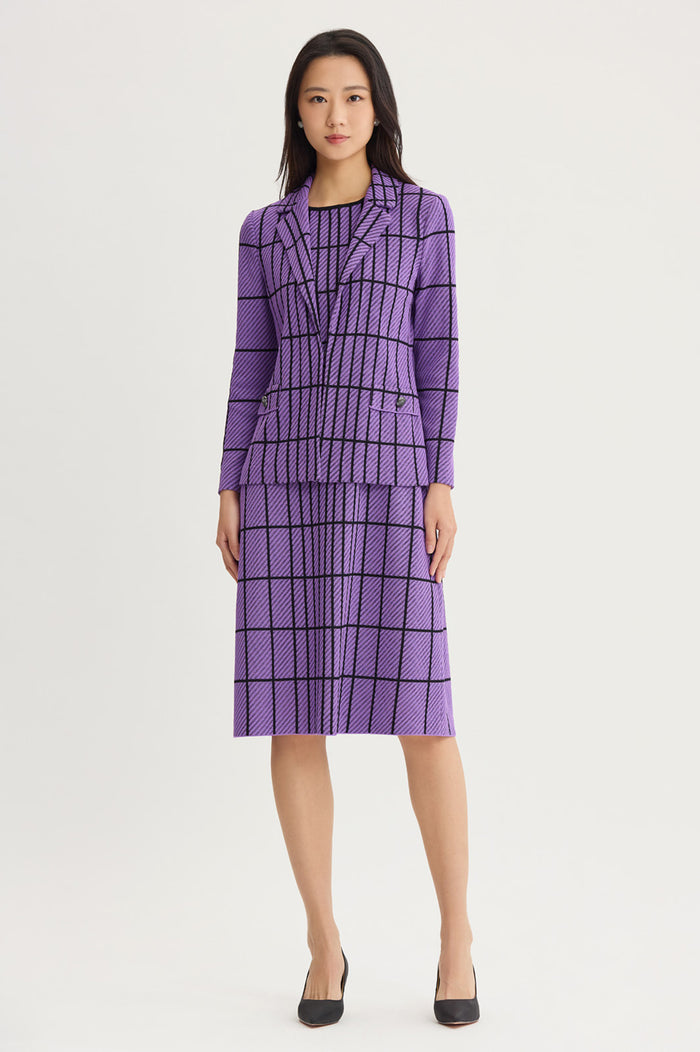 Plus Size A-Line Grid Knit Midi Dress, Sunset Purple/Black | Ming Wang