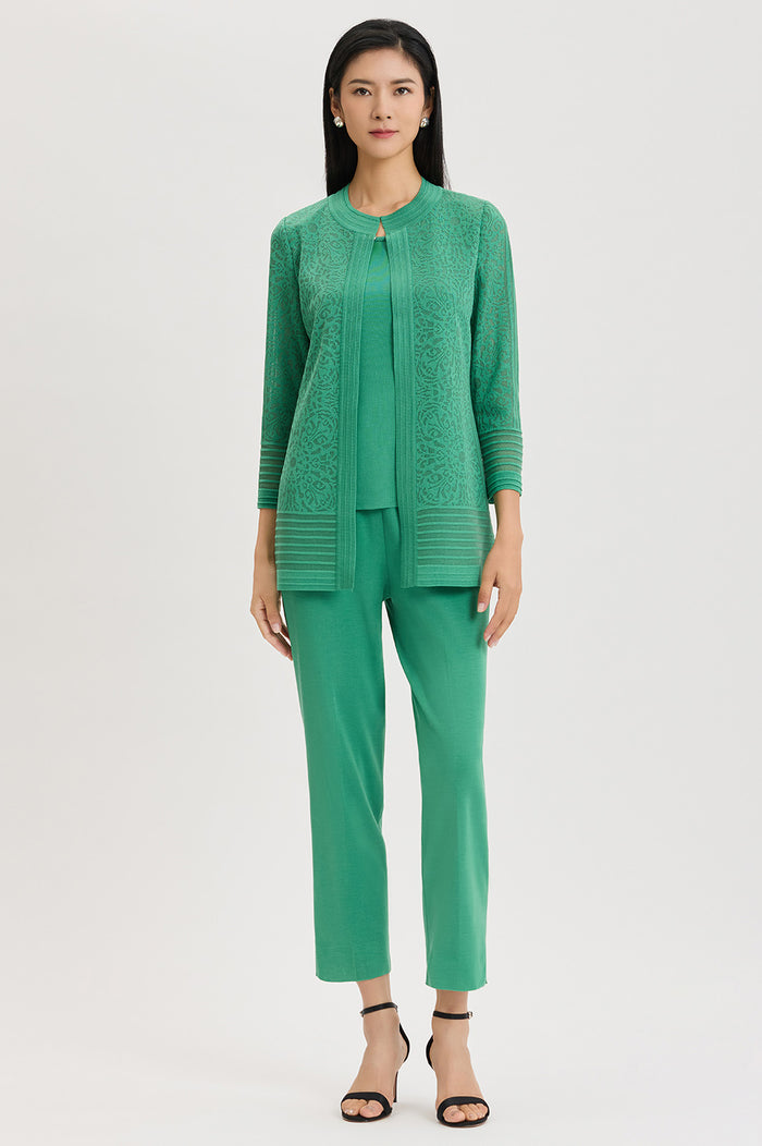 Plus Size Heritage Burnout Medallion Knit Jacket, Kelly Green | Ming Wang