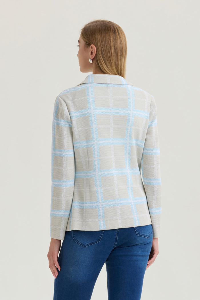 Plus Size Heritage Plaid Knit Blazer, Limestone/Serene/White | Ming Wang