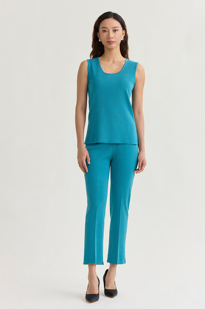 Plus Size Mid-Length Scoop Neck Knit Tank, Nebula, Nebula | Ming Wang
