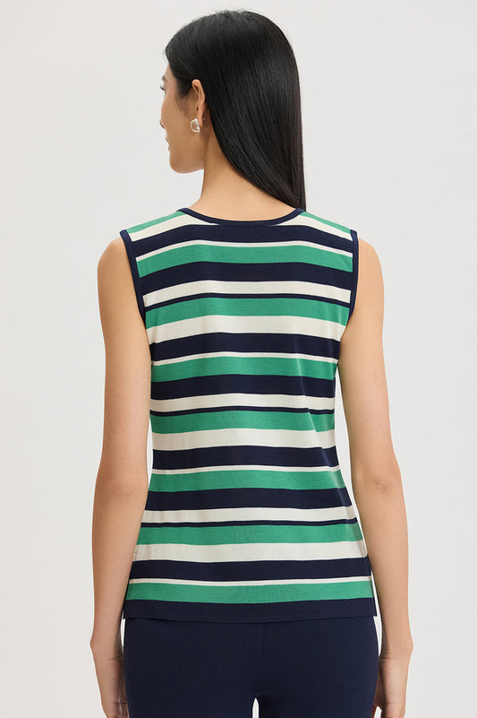 Plus Size Mid-Length Stripe Scoop Neck Knit Tank, Indigo/Kelly Green/Ivory | Ming Wang