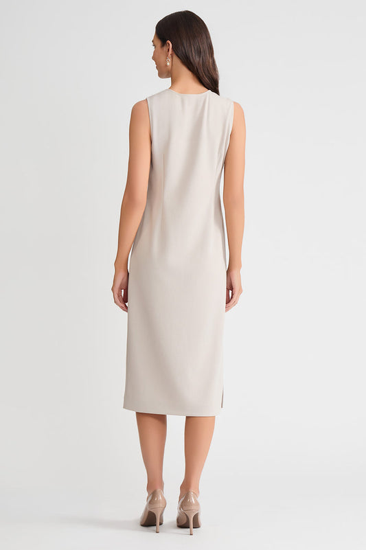 Plus Size Stretch Deco Crepe Sheath Midi Dress, Limestone, Limestone | Ming Wang