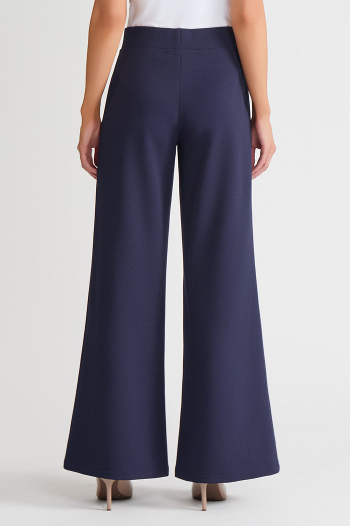 Plus Size Stretch Deco Crepe Wide-Leg Pants, Indigo, Indigo | Ming Wang