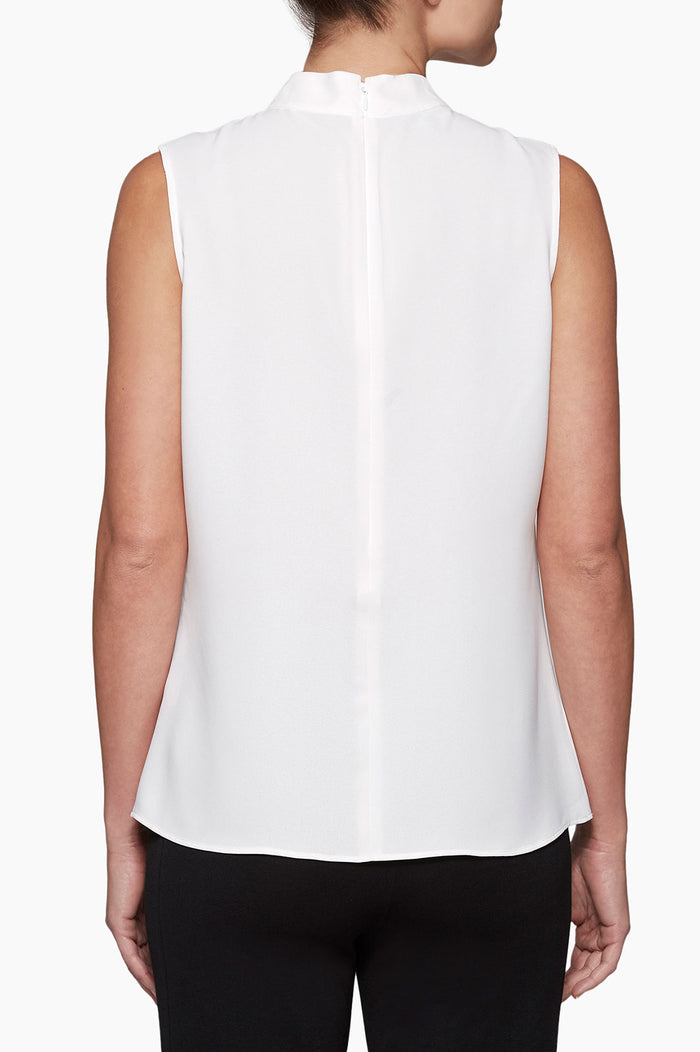 Plus Size Twist-Neck Crepe de Chine Blouse, White | Ming Wang