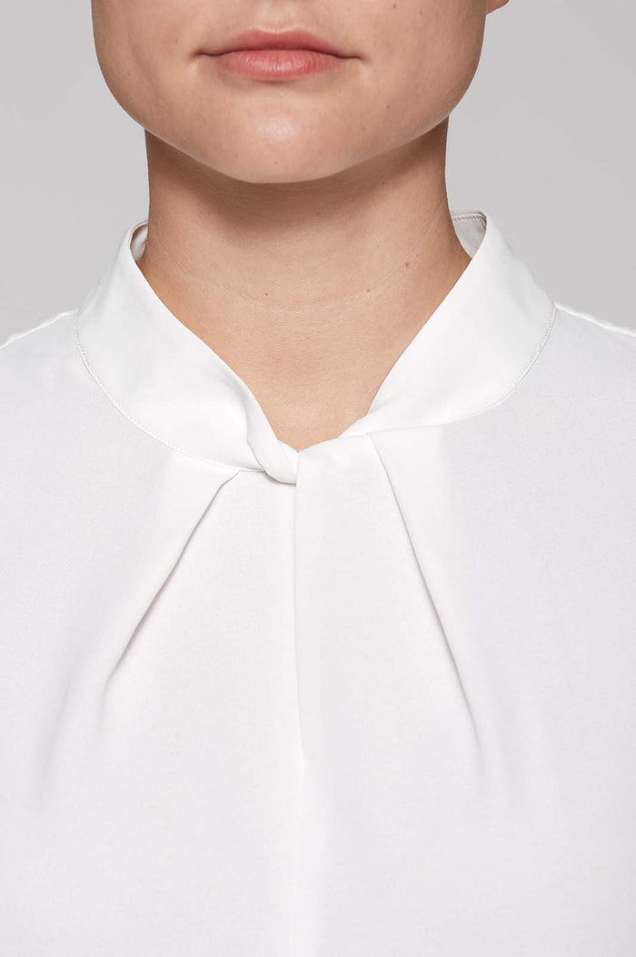 Plus Size Twist-Neck Crepe de Chine Blouse, White | Ming Wang