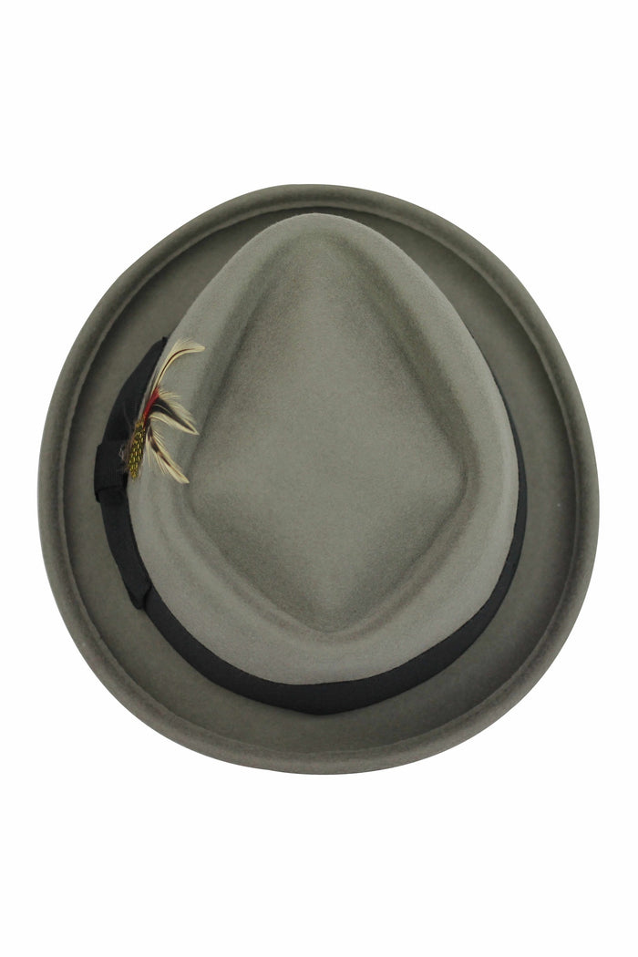 Pork Pie Grey Hat 100% Wool Felt Diamond Shape Crown