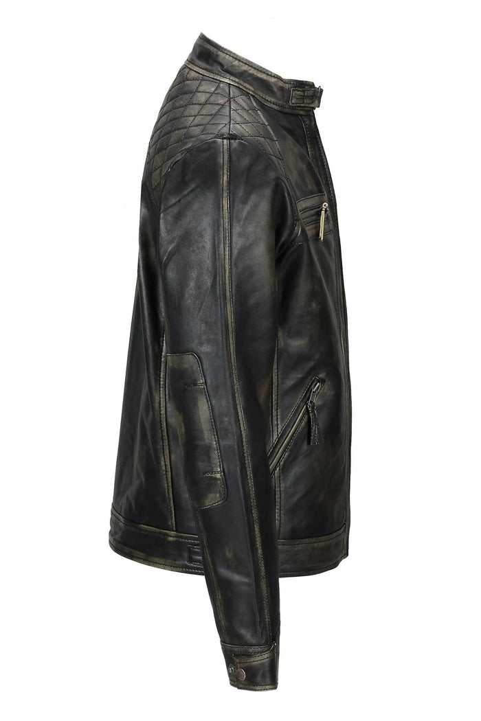 QUILTED BIKER LEATHER JACKET