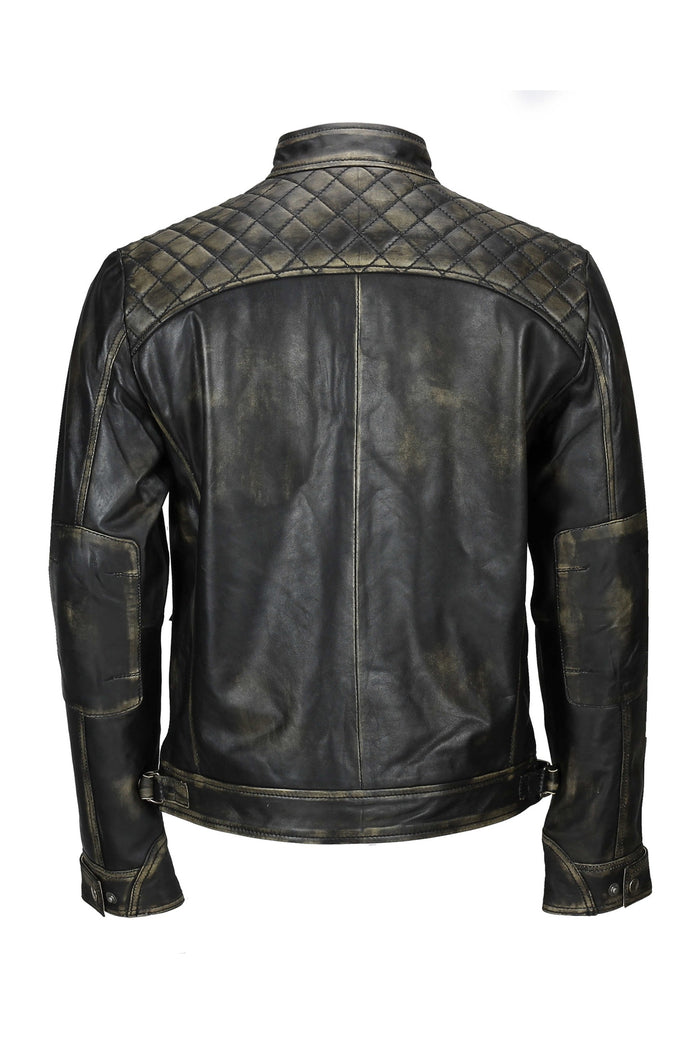 QUILTED BIKER LEATHER JACKET