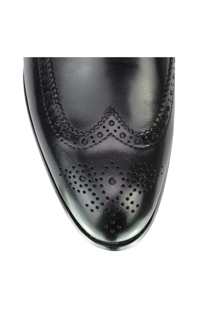 Real Leather Black Brogue Monk Shoes