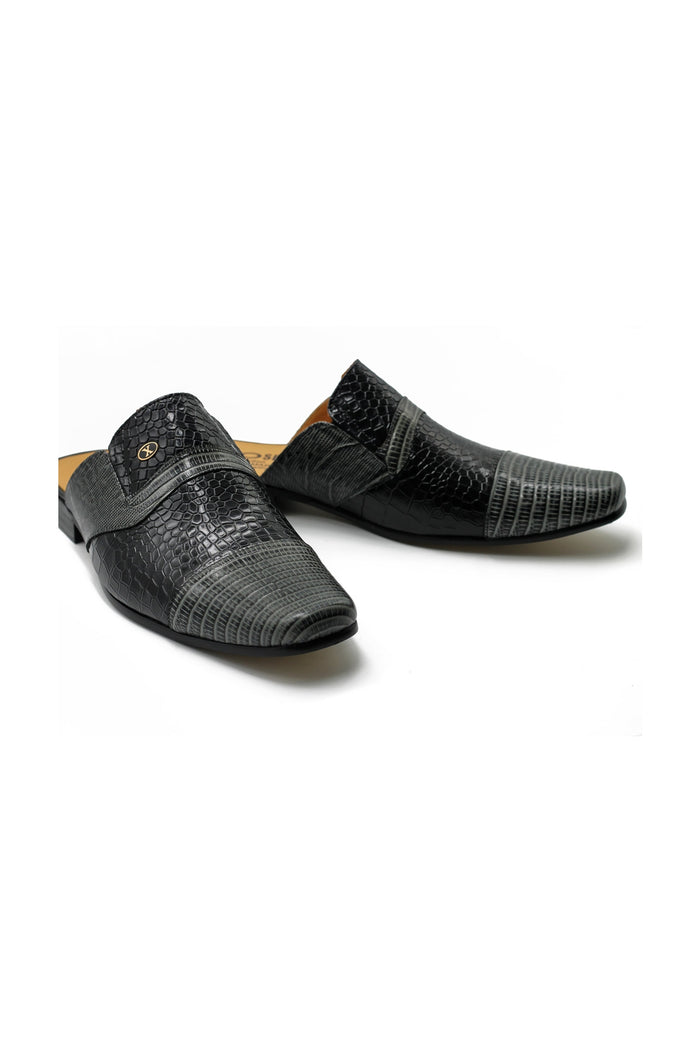 REAL LEATHER BLACK GREY PRINTED HALF SHOE