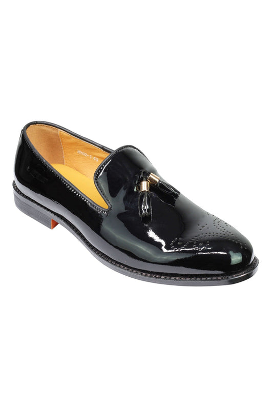 Real Leather Black Patent Tassel Loafers