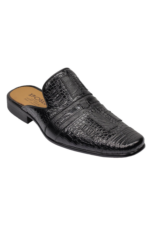 REAL LEATHER BLACK PRINTED HALF SHOES