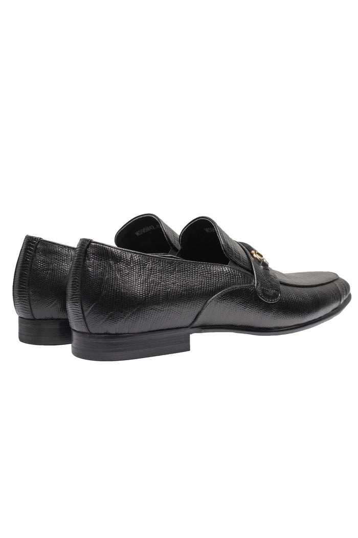 REAL LEATHER BLACK PRINTED SHOES WITH BUCKLE
