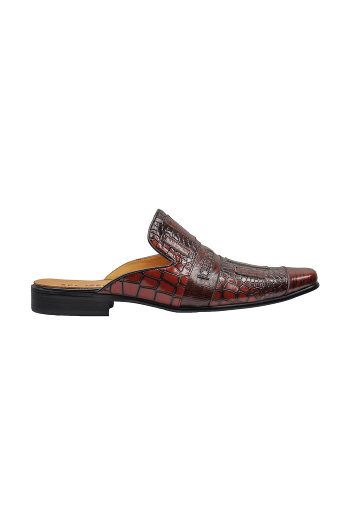 REAL LEATHER BROWN PRINTED HALF SHOES