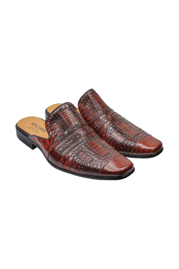 REAL LEATHER BROWN PRINTED HALF SHOES