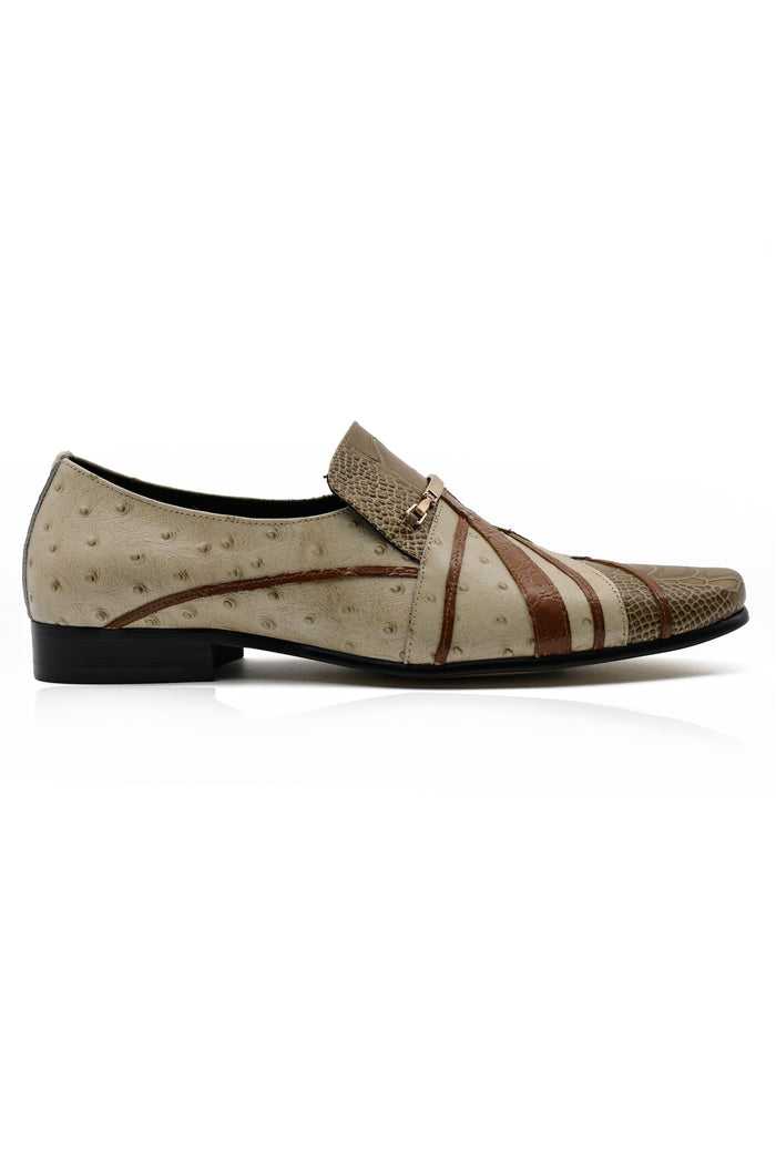 Real Leather Buckled Cream Shoes