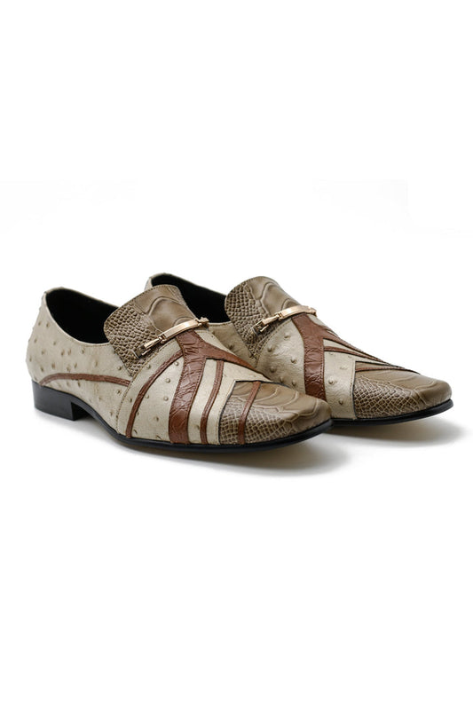 Real Leather Buckled Cream Shoes
