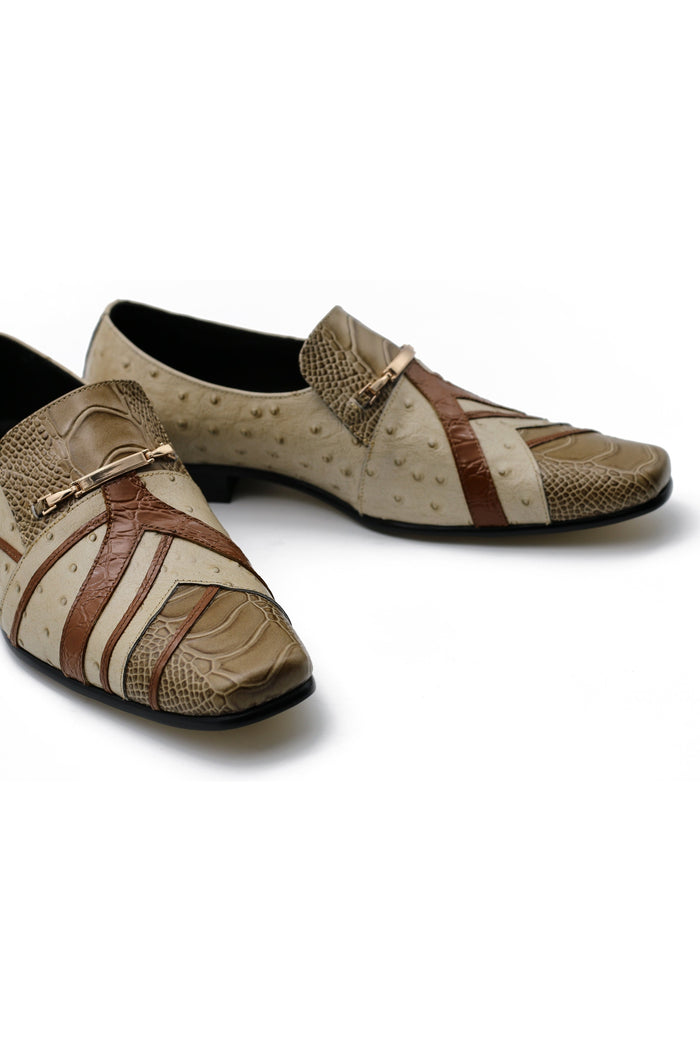 Real Leather Buckled Cream Shoes