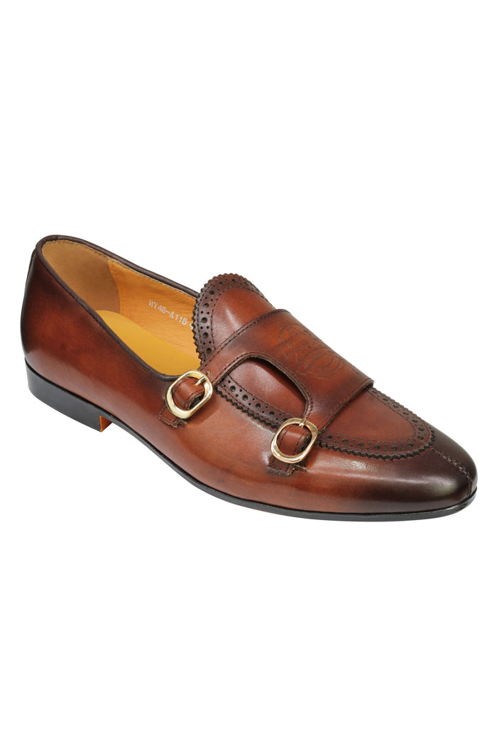 Real Leather Double Monk shoes Brown