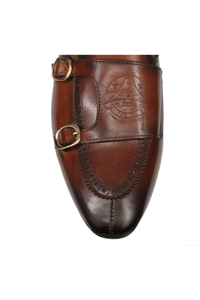 Real Leather Double Monk shoes Brown