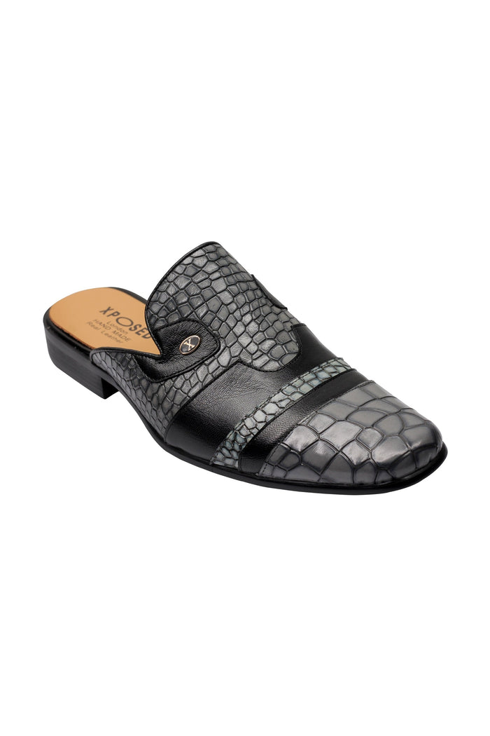 REAL LEATHER GREY PRINTED HALF SHOE