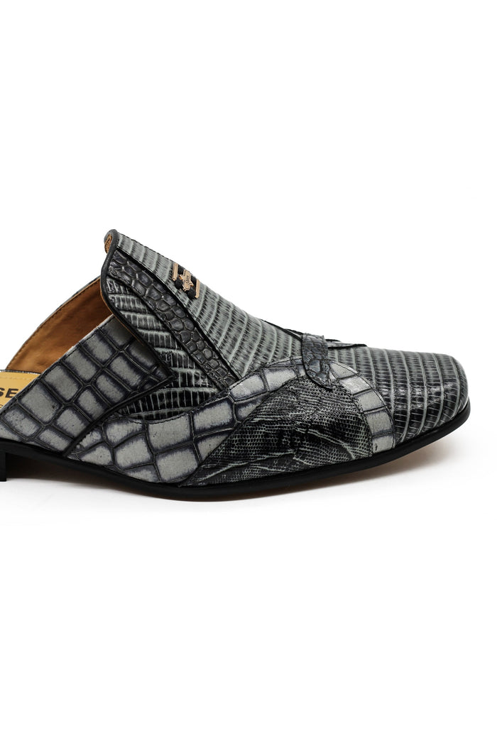 Real Leather Mens Half Shoes in Grey Black