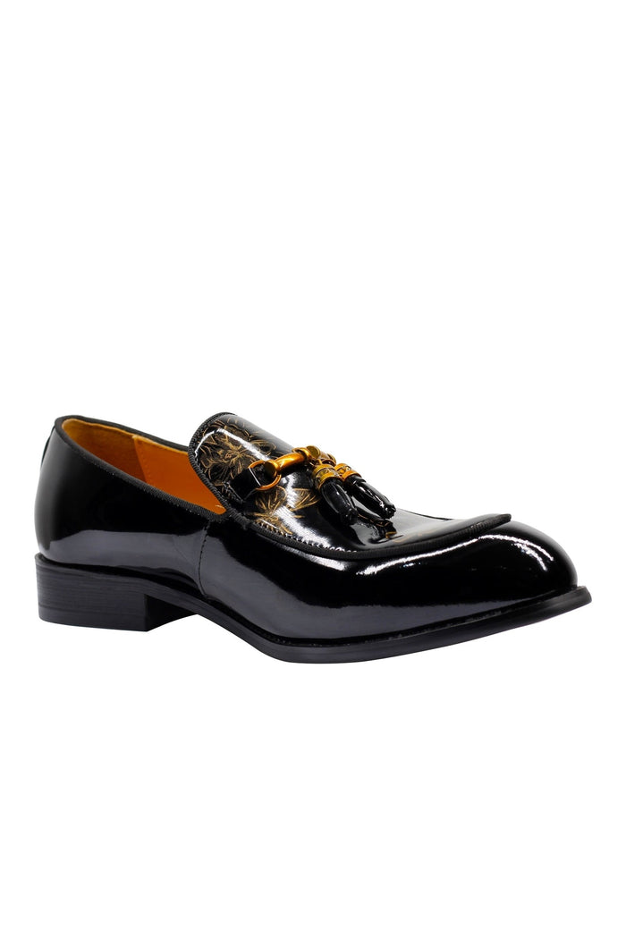 Real Leather Shiny Snaffle Bit Trim Tassel Loafers