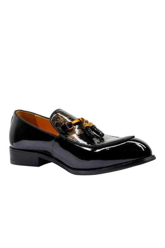 Real Leather Shiny Snaffle Bit Trim Tassel Loafers