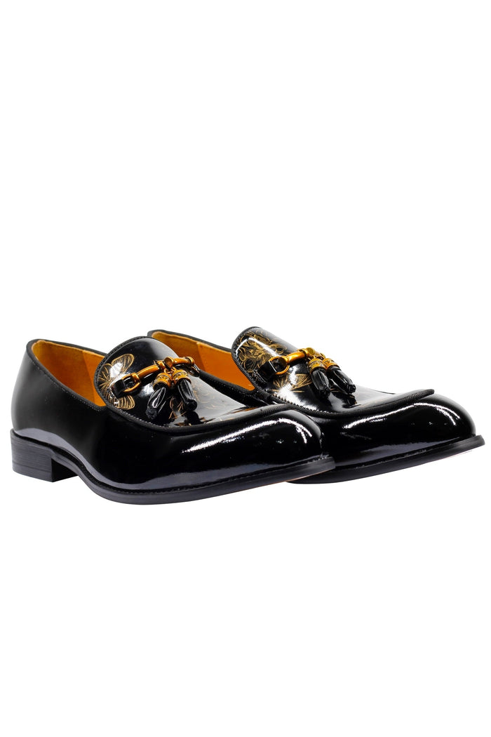Real Leather Shiny Snaffle Bit Trim Tassel Loafers