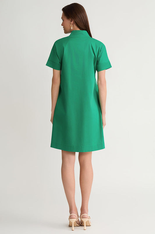 Relaxed A-Line Floral Printed Stretch Cotton Dress, Kelly Green/White | Ming Wang