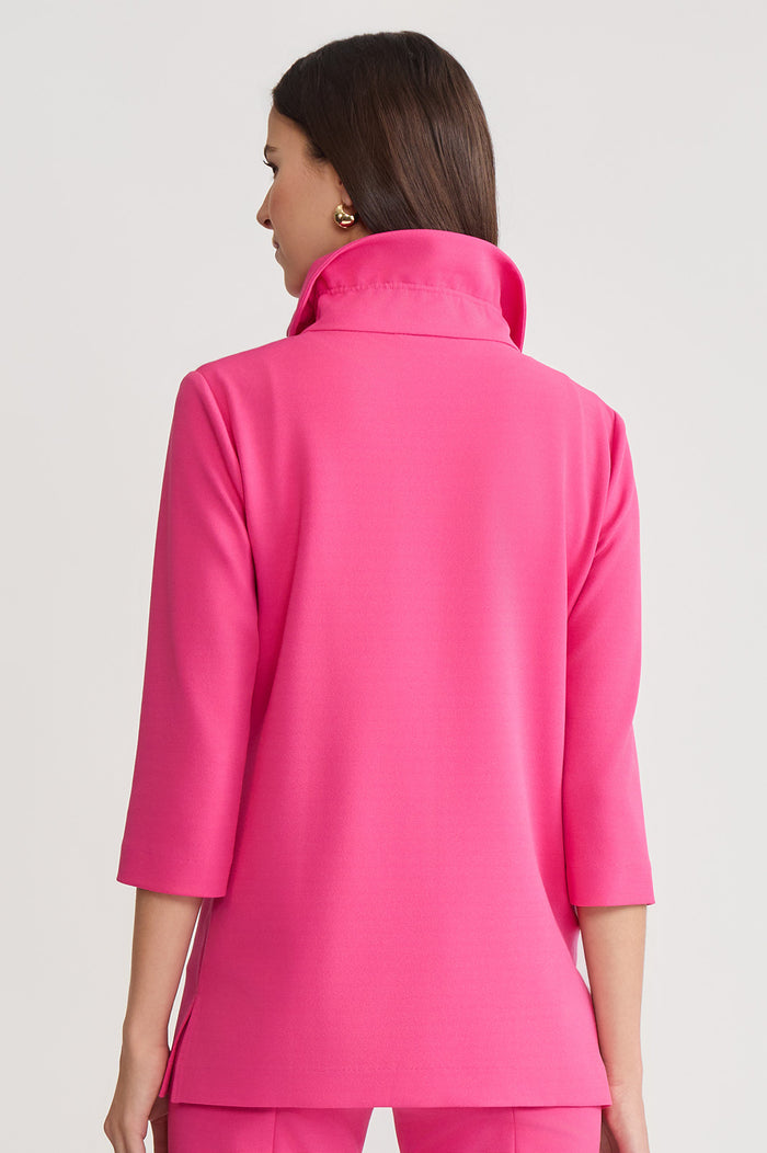 Heritage Ruffle Neck Deco Crepe Jacket, Carmine Rose | Ming Wang