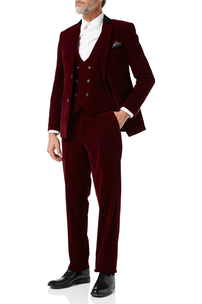 SAM - Burgundy Velvet 3 Piece Wedding Suit