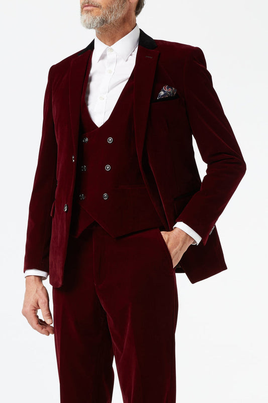 SAM - Burgundy Velvet 3 Piece Wedding Suit