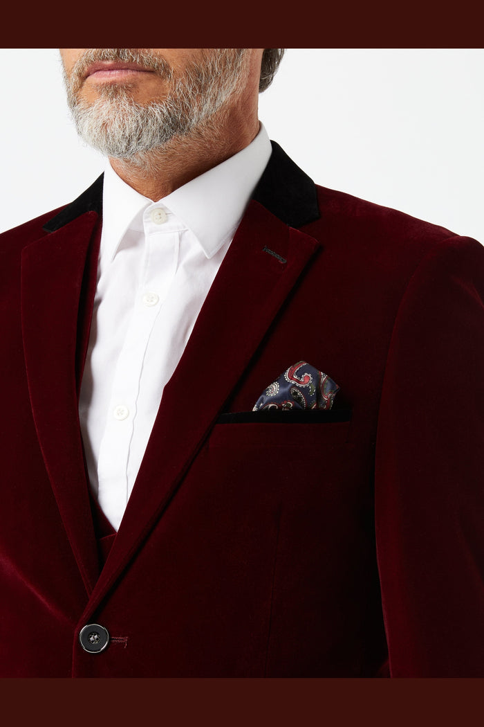 SAM - Burgundy Velvet 3 Piece Wedding Suit