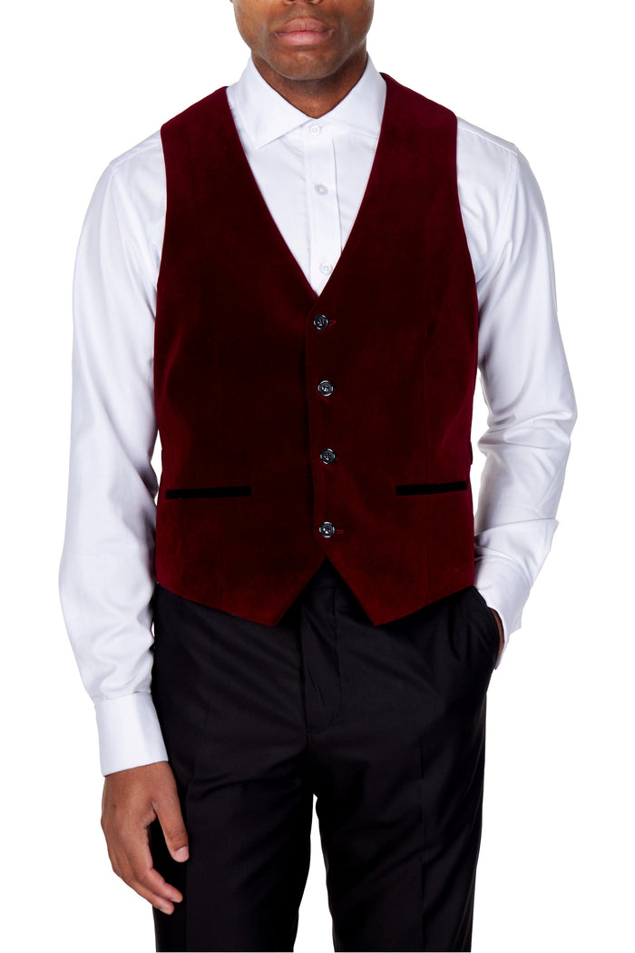 SAM Burgundy Velvet Plain Waistcoat