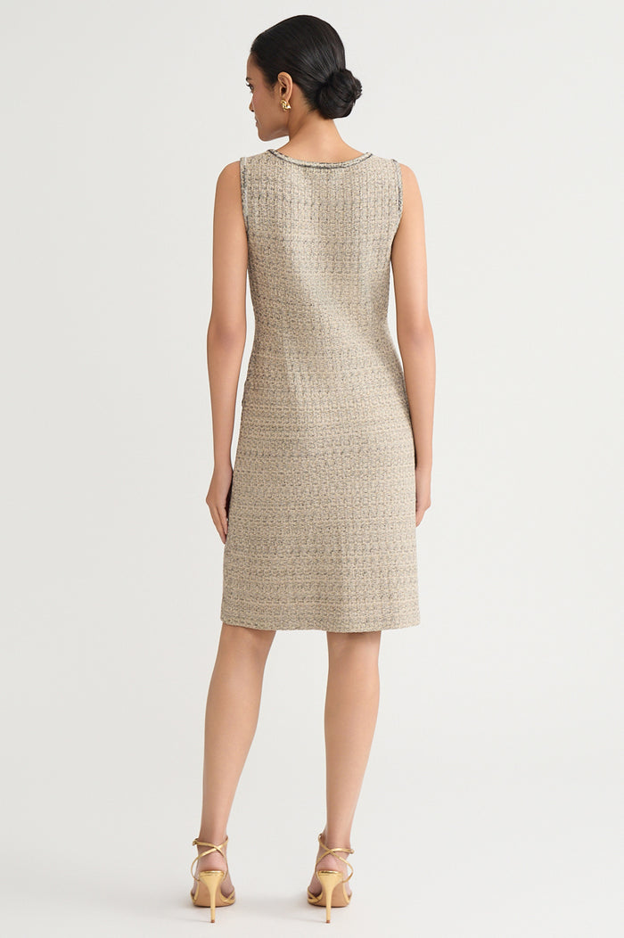 Shimmer A-Line Tweed Knit Dress, Gold/Black | Ming Wang