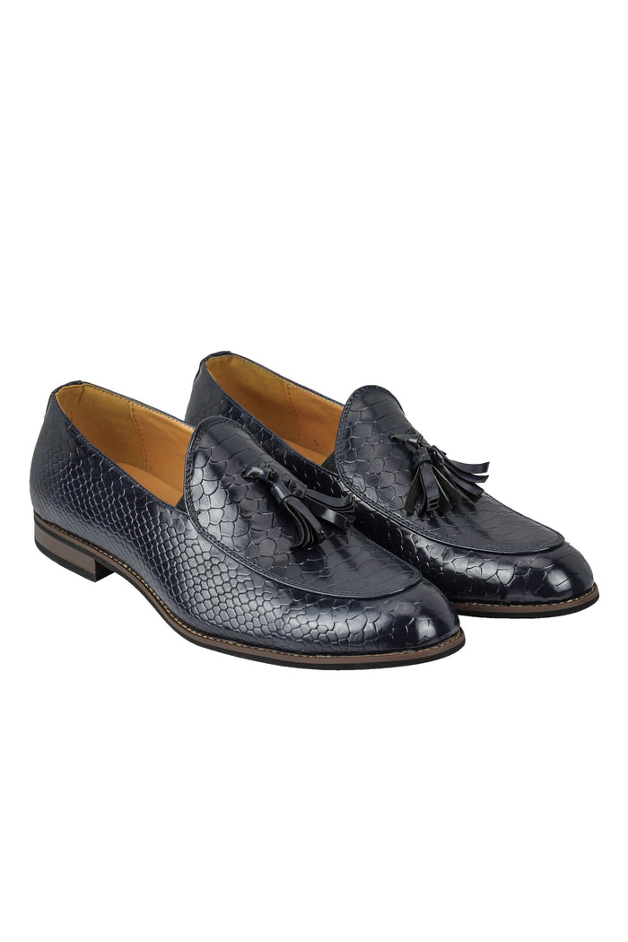 SHINY FAUX LEATHER PRINTED TASSEL LOAFERS