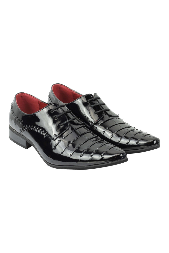SHINY PATENT FAUX LEATHER LACE UP SHOES