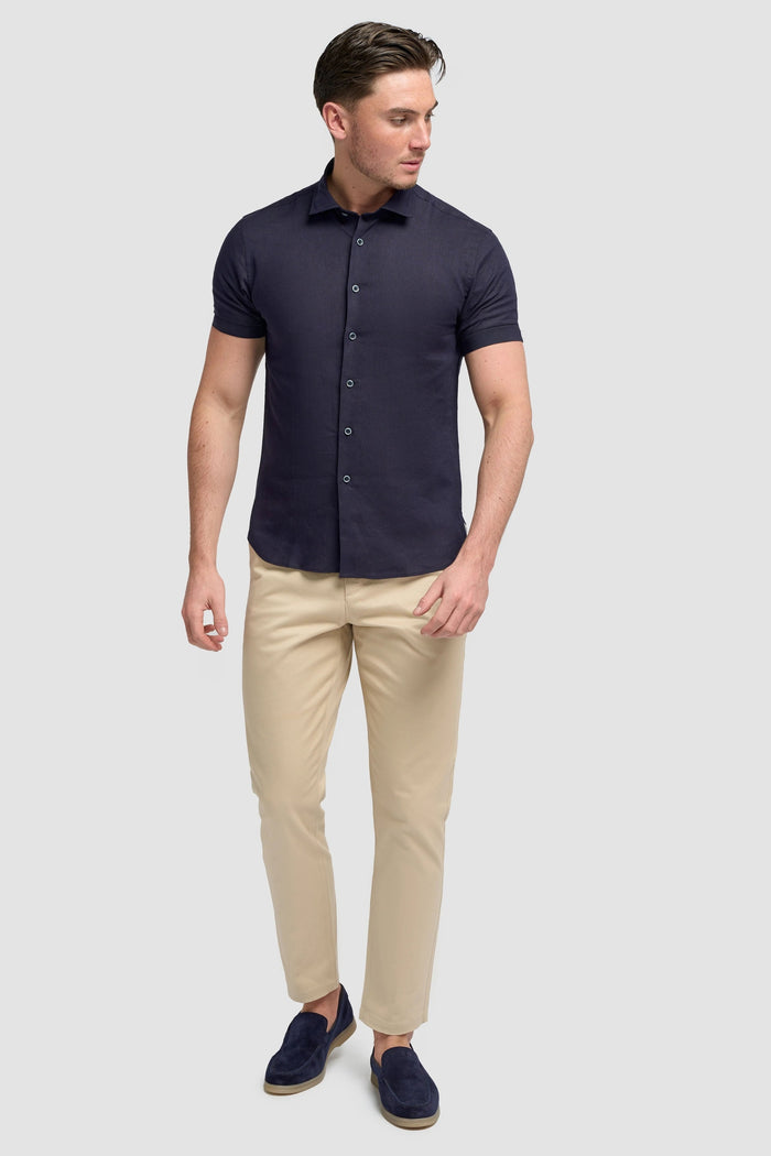 Short Sleeve Linen Blend Shirt Navy - Matera