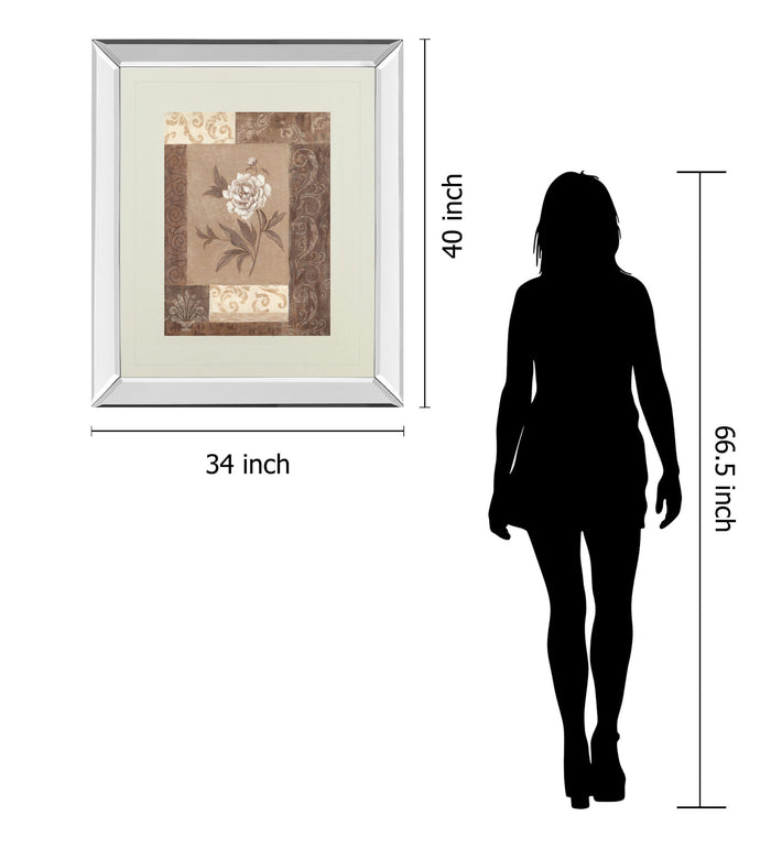 Single Peony By Vivian Flasch - Mirror Framed Print Wall Art - Light Brown