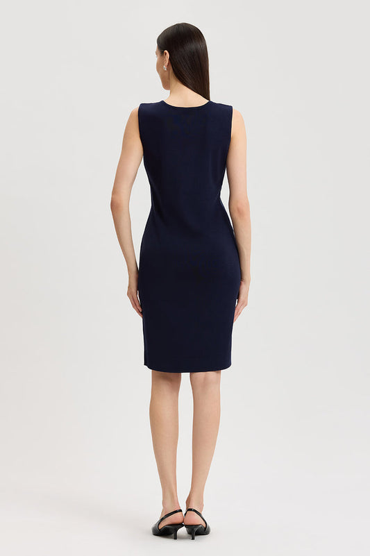 Sleeveless Sheath Knit Dress, Indigo, Indigo | Ming Wang