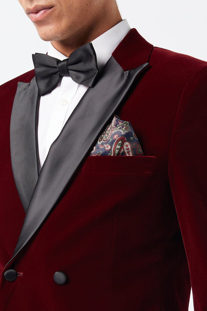 SMITH - BURGUNDY TUXEDO DOUBLE BREASTED VELVET BLAZER