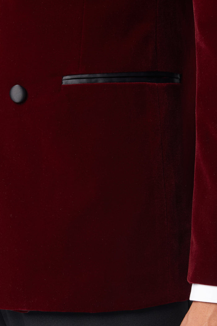 SMITH - BURGUNDY TUXEDO DOUBLE BREASTED VELVET BLAZER