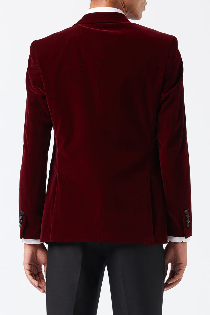 SMITH - BURGUNDY TUXEDO DOUBLE BREASTED VELVET BLAZER