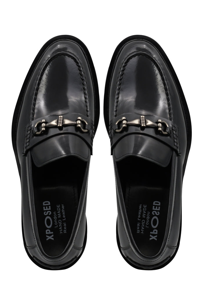 SNAFFLE BIT LUG SOLE BLACK POLISHED LEATHER LOAFERS
