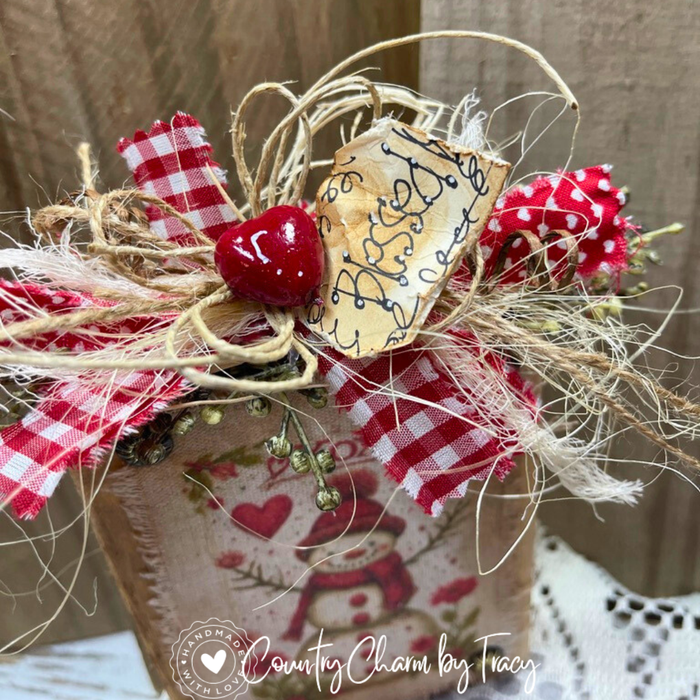 Snowman Valentine Block #4 - Decor Shelf Sitter