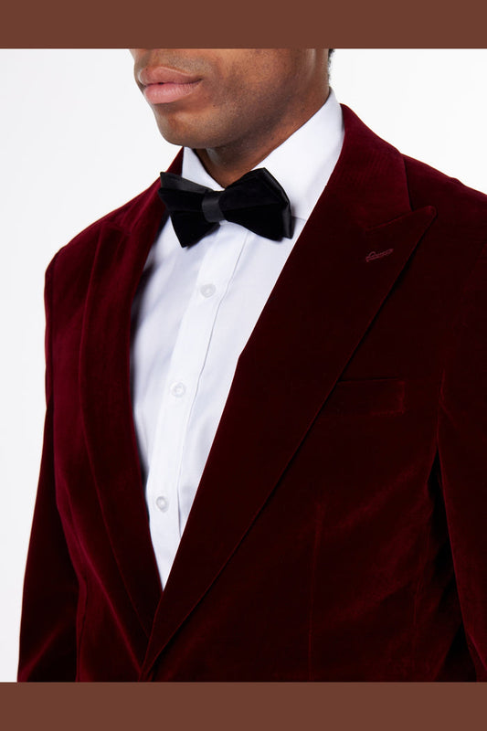STAN – BURGUNDY VELVET TUXEDO SMOKING JACKET